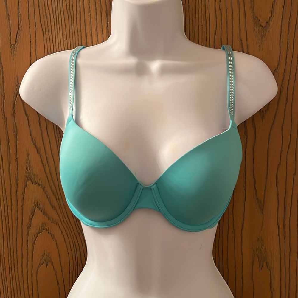 Pink Victorias Secret Blue Rhinestone Strap Bra